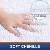 Luxury Chenille Bath Rug 47''X17'', Extra Soft and Absorbent Shaggy Bathroom Mat Rugs, Machine Washable, Non-Slip Plush Carpet Runner for Tub, Shower, and Bath Room, White