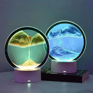 3D Moving Sand Art Picture round Glass Hourglass Night Light Bedside Lamp LED Flowing Sand Painting Table Lamp Home Ornaments