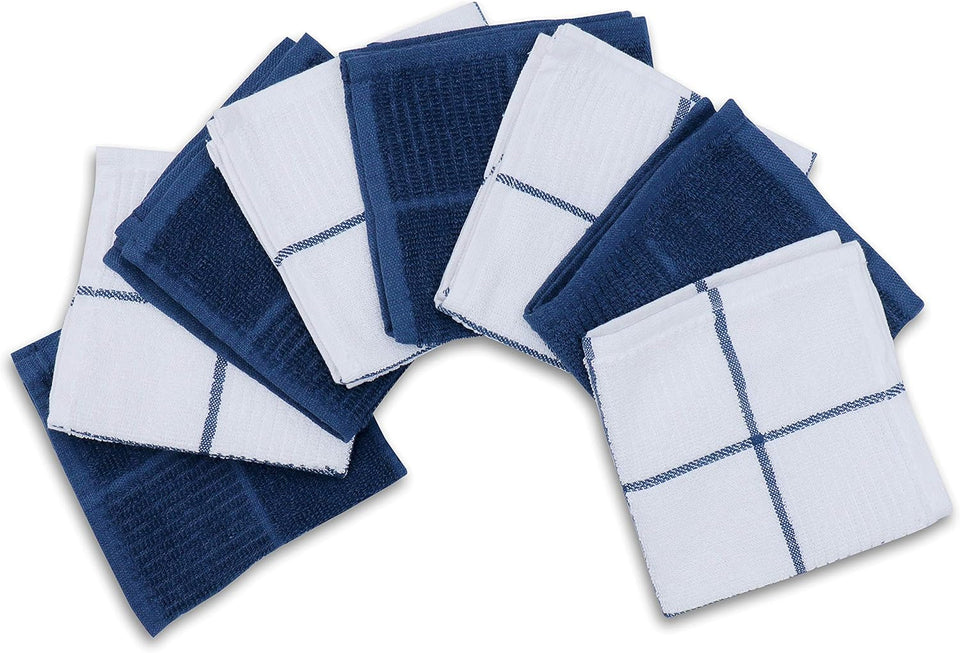 Premium Set of 8 Terry Dish Cloths - Ultra Absorbent and Soft Kitchen Dish Towels - Reusable Quick-Dry Cleaning Rags for Efficient Dish Drying (12x12 Inches - Blue)