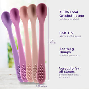 Baby Spoons First Stage Silicone Baby Spoon – Self Feeding Baby Utensils – Infant Spoons First Stage Baby Feeding Spoon - Soft & Gentle on Gums - BPA Free Silicone Baby Spoons Set (Pastel2)