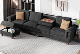 Convertible Sectional Sofa L Shaped Couch with Storage Chaise, 4-Seater Reversible Sectional Couch with Cup Holders Black