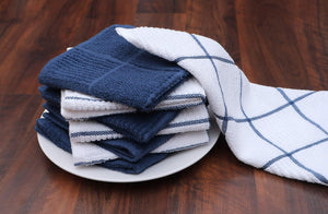 Premium Set of 8 Terry Dish Cloths - Ultra Absorbent and Soft Kitchen Dish Towels - Reusable Quick-Dry Cleaning Rags for Efficient Dish Drying (12x12 Inches - Blue)