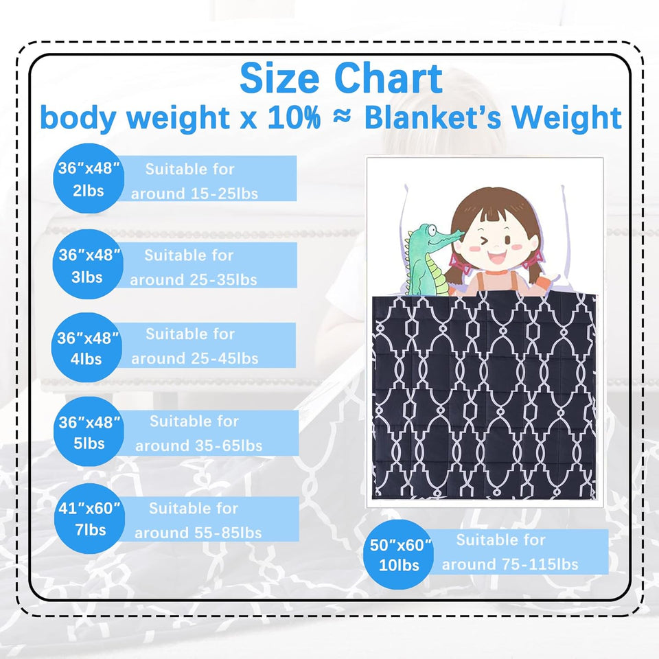 Weighted Blanket Kids 2 Pounds 36X48 in 100% Oeko-Tex Natural Egyptian Cotton 1200TC Toddler Weighted Blanket