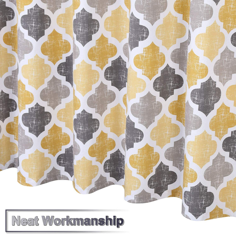 Geometric Quatrefoil Patterned Modern Poly-Cotton Stall Fabric Shower Curtain for Bathroom, Yellow/Grey, 54X78 Inches