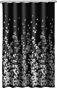 Sylvia Printed Faux Silk Fabric Shower Curtain, Black and White, 70 X 72 Inches