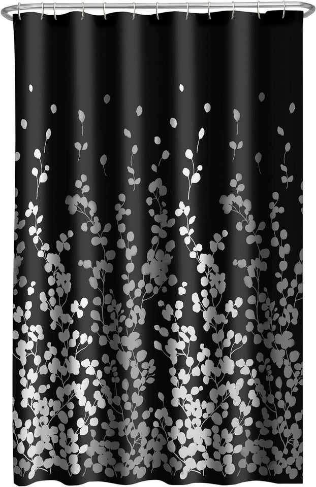 Sylvia Printed Faux Silk Fabric Shower Curtain, Black and White, 70 X 72 Inches