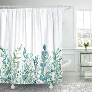 Fabric Shower Curtain Curtain with Hooks Green Eucalyptus Watercolor Floral Pattern Botanical Artistic Border Botany Bouquet Branch Christmas Clip 72"X72" Waterproof Decorative Bathroom