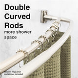 Double Curved Shower Rod, Metal Construction, Adjustable between 44 to 70 Inches, Aluminum Rods and Zinc Mounting Hardware, Quality Modern Bathware, Brushed Nickel Finish