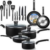 Kitchenware Pots & Pans Basic Kitchen Cookware, Black Non-Stick Coating Inside, Heat Resistant Lacquer (20-Piece Set), One Size