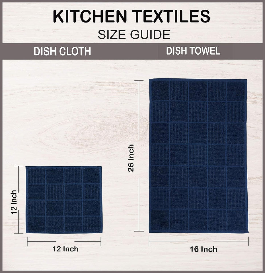 Premium Set of 8 Terry Dish Cloths - Ultra Absorbent and Soft Kitchen Dish Towels - Reusable Quick-Dry Cleaning Rags for Efficient Dish Drying (12x12 Inches - Blue)