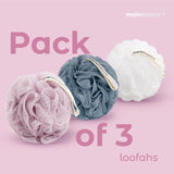 Bath Shower Loofah Sponge Pouf Body Scrubber Exfoliator Body Wash Sponge (Set of 3, Airy Blossom)