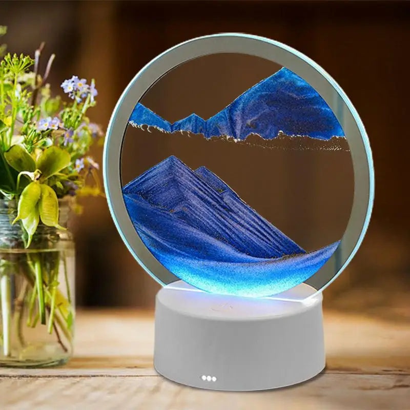 3D Moving Sand Art Picture round Glass Hourglass Night Light Bedside Lamp LED Flowing Sand Painting Table Lamp Home Ornaments