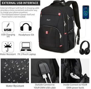 "17.3-Inch Laptop Backpack with USB Charging Port – Water-Resistant Rucksack for Business, College, & Travel (Black)"