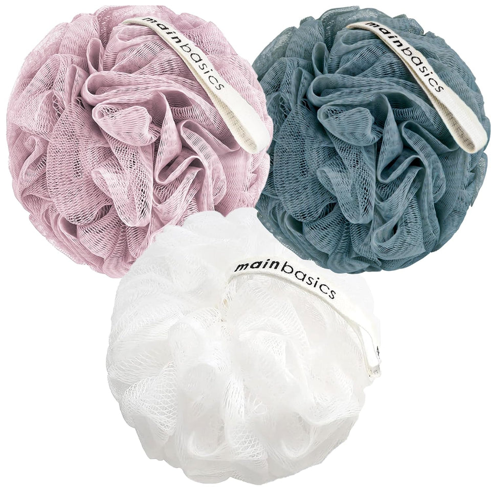 Bath Shower Loofah Sponge Pouf Body Scrubber Exfoliator Body Wash Sponge (Set of 3, Airy Blossom)