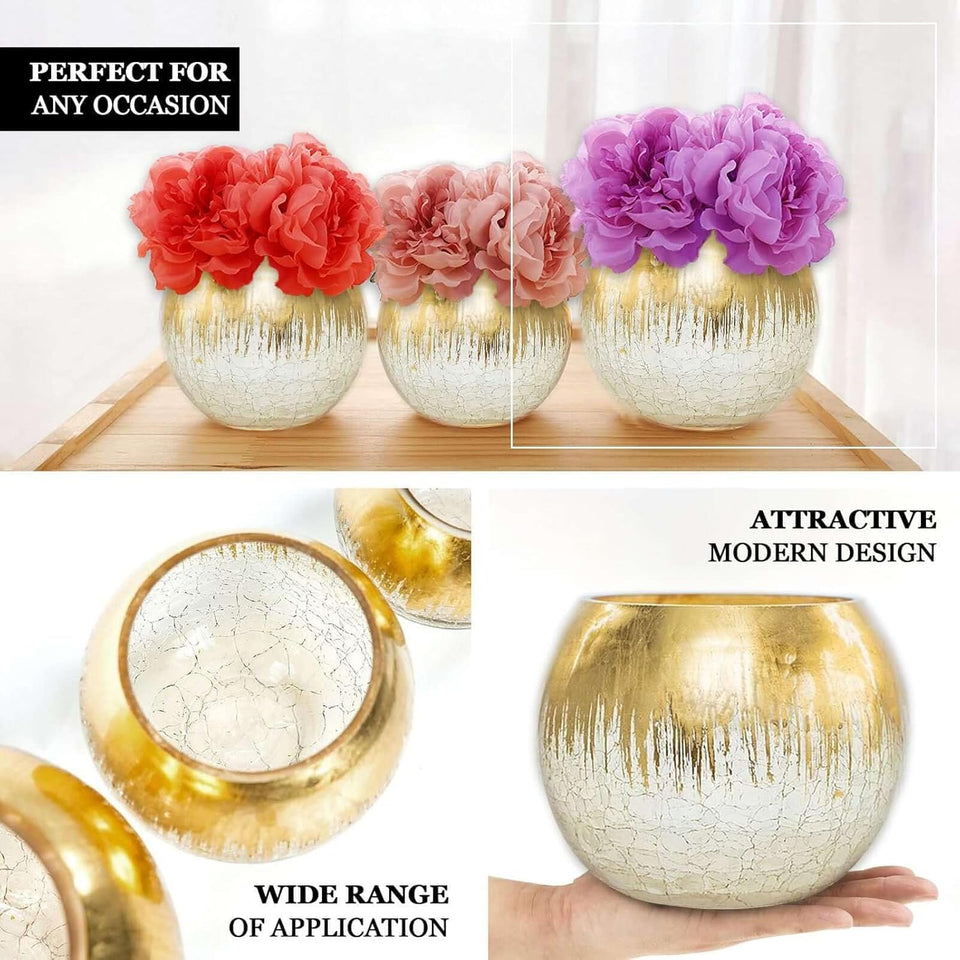 4" Gold Foiled Crackle Glass Flower Vase, Bubble Vase