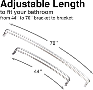 Double Curved Shower Rod, Metal Construction, Adjustable between 44 to 70 Inches, Aluminum Rods and Zinc Mounting Hardware, Quality Modern Bathware, Brushed Nickel Finish