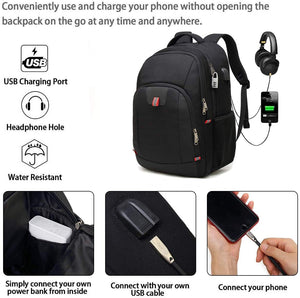 Travel Laptop Backpack, Large anti Theft Backpack for Men and Women with USB Charging Port, Water Resistant Big Business Computer Backpack Bag Fit 17 Inch Laptop, Black