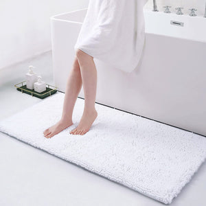 Luxury Chenille Bath Rug 47''X17'', Extra Soft and Absorbent Shaggy Bathroom Mat Rugs, Machine Washable, Non-Slip Plush Carpet Runner for Tub, Shower, and Bath Room, White