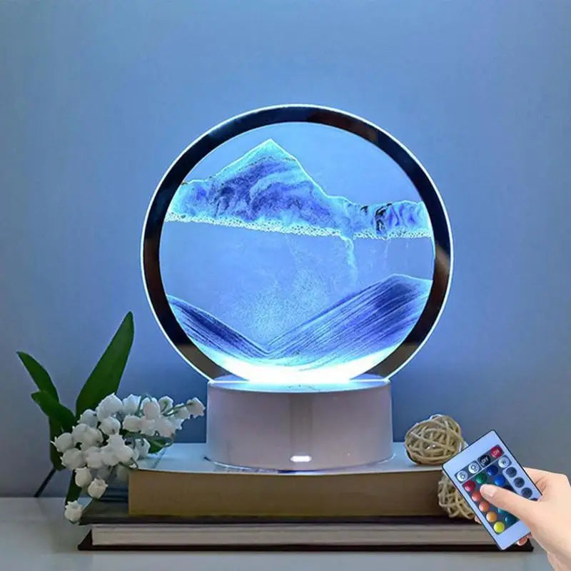 3D Moving Sand Art Picture round Glass Hourglass Night Light Bedside Lamp LED Flowing Sand Painting Table Lamp Home Ornaments