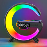 Sunrise Alarm Clock with Wireless Charging & Bluetooth Speaker, Adjustable Brightness Atmosphere Lamp Night Light for Bedside Dorm Office, Kids Adults Desk Table Lamp Gift(Black)