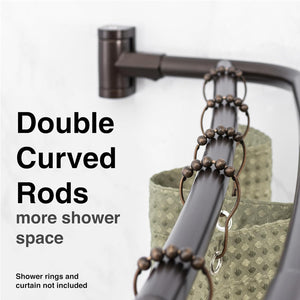 Double Curved Shower Rod, Metal Construction, Adjustable between 44 to 70 Inches, Aluminum Rods and Zinc Mounting Hardware, Quality Modern Bathware, Oil Rubbed Bronze Finish