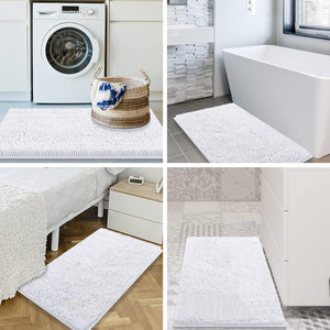 Luxury Chenille Bath Rug 47''X17'', Extra Soft and Absorbent Shaggy Bathroom Mat Rugs, Machine Washable, Non-Slip Plush Carpet Runner for Tub, Shower, and Bath Room, White