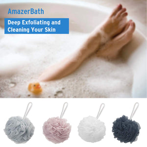 Shower Bath Sponge 60G/Pcs Shower Loofahs Balls for Body Wash Men Women Bathroom - Pack of 4 (Dark Grey-Pink-Grey-White)