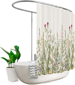 Extra Wide 108Wx72H Wildflower Clawfoot Tub 9Ft Shower Curtain 108 Inch 18 Metal Hooks Botanical Colorful Border Herbs Decor Bathroom Windows Balconies Fabric Polyester Waterproof