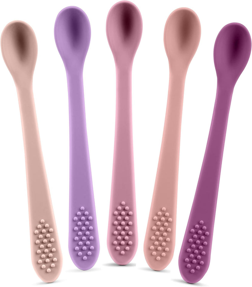 Baby Spoons First Stage Silicone Baby Spoon – Self Feeding Baby Utensils – Infant Spoons First Stage Baby Feeding Spoon - Soft & Gentle on Gums - BPA Free Silicone Baby Spoons Set (Pastel2)