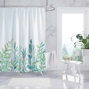 Fabric Shower Curtain Curtain with Hooks Green Eucalyptus Watercolor Floral Pattern Botanical Artistic Border Botany Bouquet Branch Christmas Clip 72"X72" Waterproof Decorative Bathroom