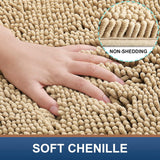 Luxury Chenille Bath Rug 47''X17'', Extra Soft and Absorbent Shaggy Bathroom Mat Rugs, Machine Washable, Non-Slip Plush Carpet Runner for Tub, Shower, and Bath Room, Beige