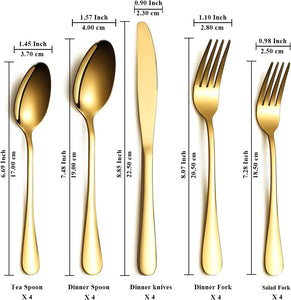 Flatware Set 20 Piece, Stainless Steel with Titanium Gold Plated, Golden Color Flatware Set, Silverware, Cutlery Set Service for 4 (Shiny Gold)