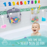 Baby Bath Toy Organizer - Shark +36 Bath Letters & Numbers +Extra Bath Toy Storage Net & 10 Strong Hooks, Great Bath Net for Kids, Cute Bathtub Toy Organizer and Bath/Shower Caddy Solution