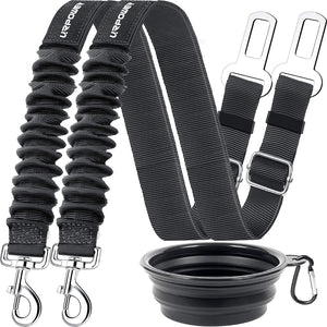 Premium 3-Piece Dog Seat Belt Set, Adjustable Retractable Car Harness with Elastic Bungee Buffer, Heavy-Duty 360-Degree Swivel Pet Safety Belts