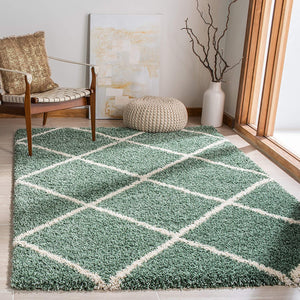 Hudson Shag Collection Area Rug - 7' Square, Green & Ivory, Modern Trellis Design, Non-Shedding & Easy Care, 2-Inch Thick Ideal for High Traffic Areas in Living Room, Bedroom (SGH281Y)