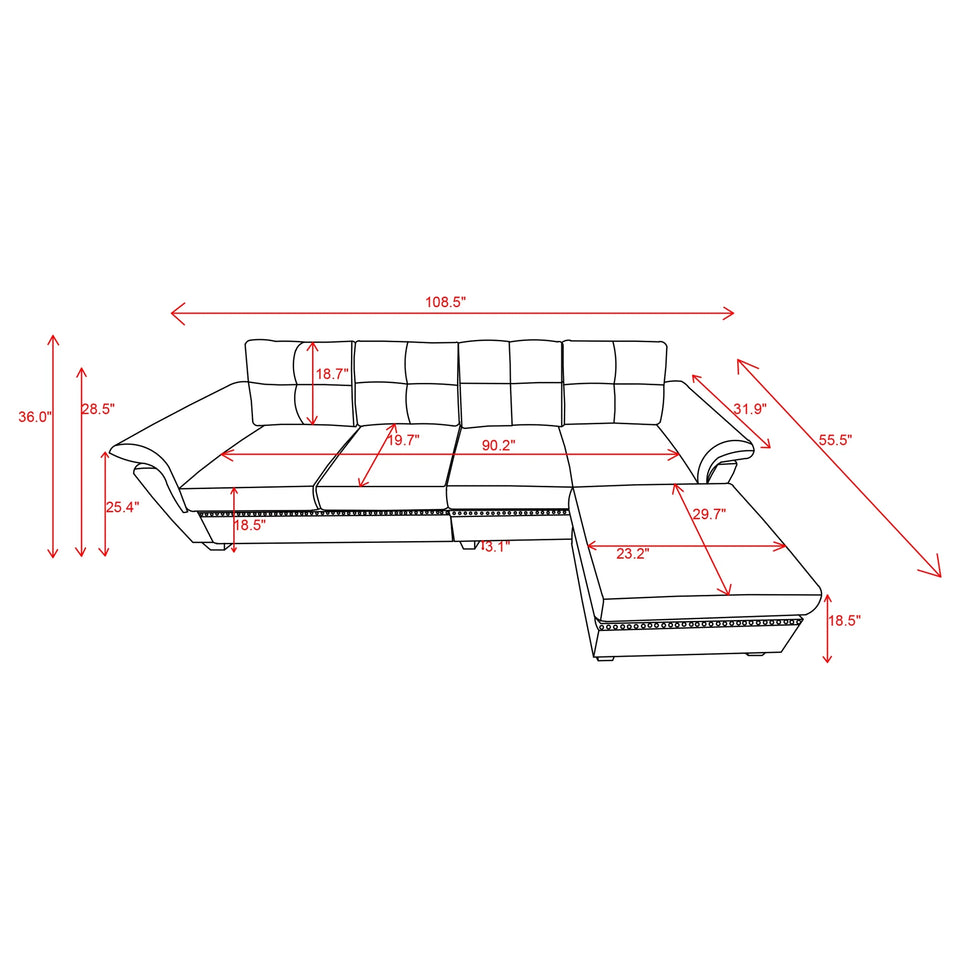 Convertible Sectional Sofa L Shaped Couch with Storage Chaise, 4-Seater Reversible Sectional Couch with Cup Holders Black