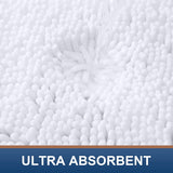 Luxury Chenille Bath Rug 47''X17'', Extra Soft and Absorbent Shaggy Bathroom Mat Rugs, Machine Washable, Non-Slip Plush Carpet Runner for Tub, Shower, and Bath Room, White