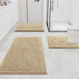 Luxury Chenille Bath Rug 47''X17'', Extra Soft and Absorbent Shaggy Bathroom Mat Rugs, Machine Washable, Non-Slip Plush Carpet Runner for Tub, Shower, and Bath Room, Beige