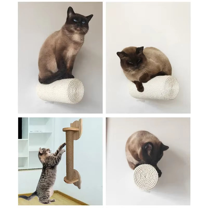 Wall-Mounted Cat Ladder Bridge for Scratching Post - Sisal Rope Cat Tree Step for Climbing Pet Furniture