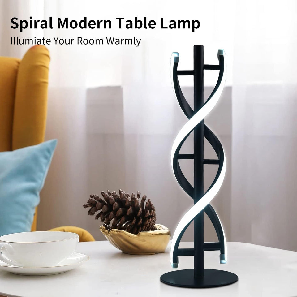 Double Spiral LED Table Lamp, Creative Double Helix Lampbody Matchs Metal Base, 12W Warm White Eye-Caring Dimmable LED Bedside Lamp Decorative Lighting - White