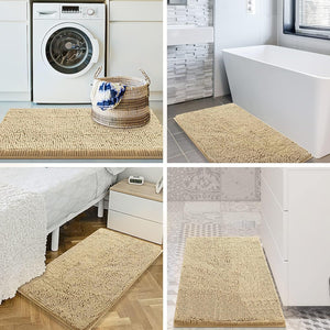 Luxury Chenille Bath Rug 47''X17'', Extra Soft and Absorbent Shaggy Bathroom Mat Rugs, Machine Washable, Non-Slip Plush Carpet Runner for Tub, Shower, and Bath Room, Beige